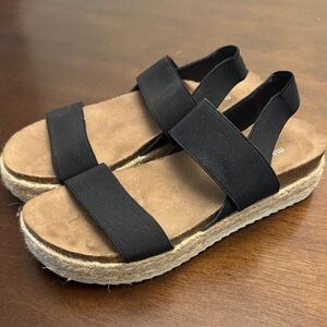 Madden Girl Black and Tan Espadrille Sandals